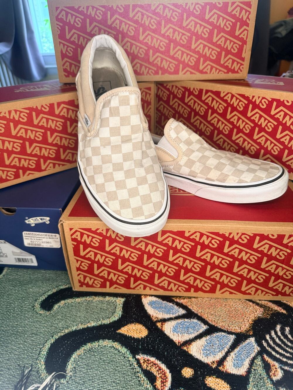 Vans Beige Slip On Checkerboard Men 8.5/Women 10